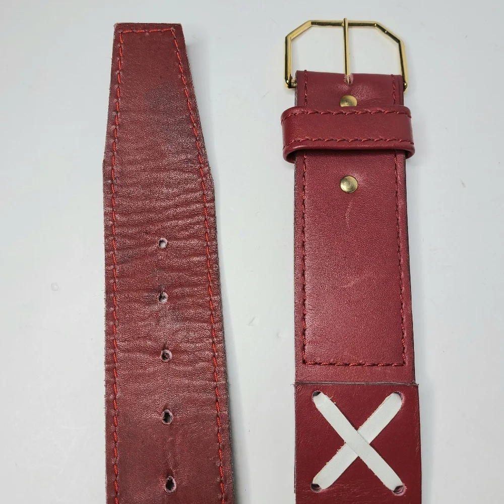 Vera Neumann Red White Graphic Wide Genuine Leather Vintage Belt